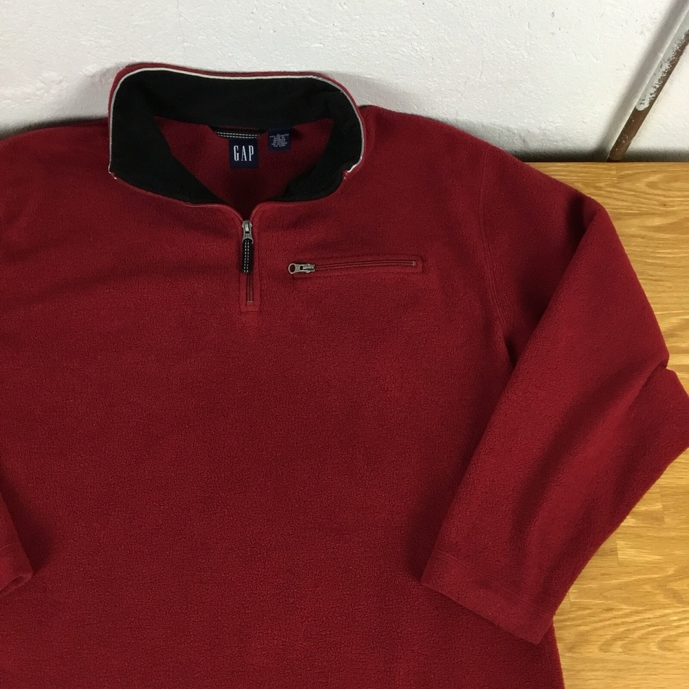 Gap Vintage 1/4 Zip Fleece Men's L  50" Pullover Sweatshirt Red Long Sleeve Y2k - Picture 9 of 10